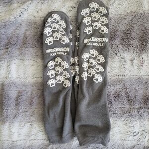 McKesson Gray Non-Slip Grip Socks w Paw Print Grip Unisex XXL